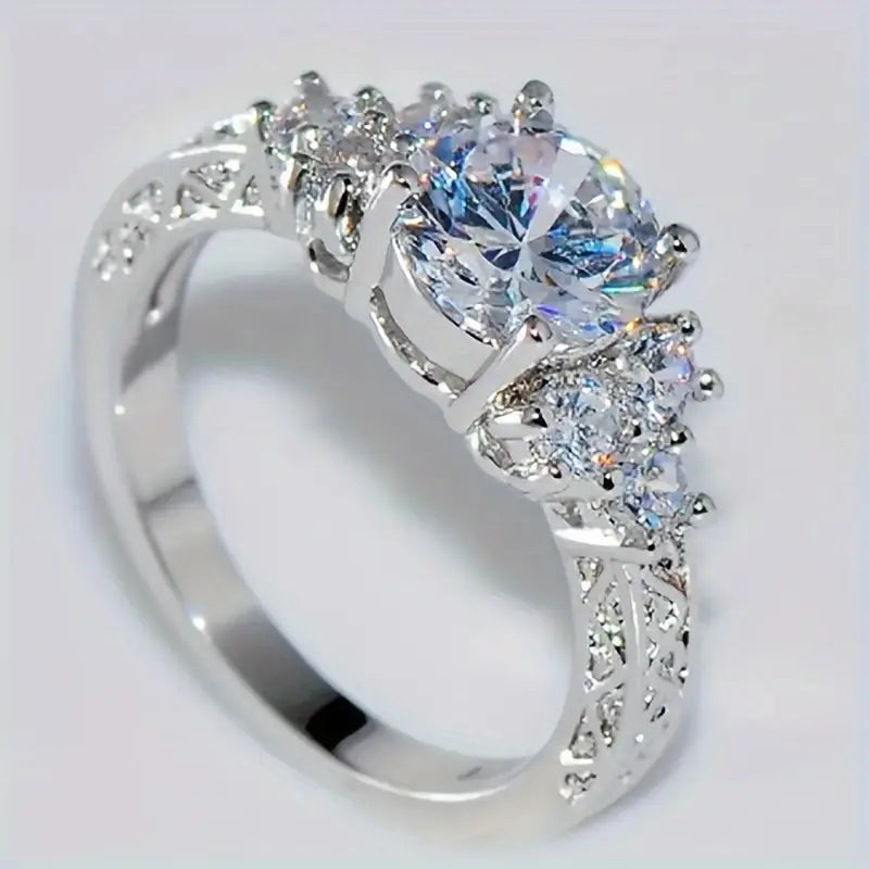 Elegant White Cubic Engagement Ring for Women