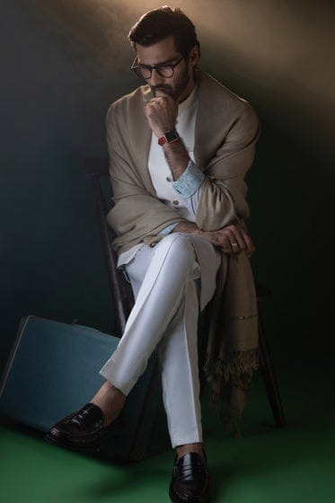 KHAKI CASHMERE WOOL MONGOLIAN SHAWL