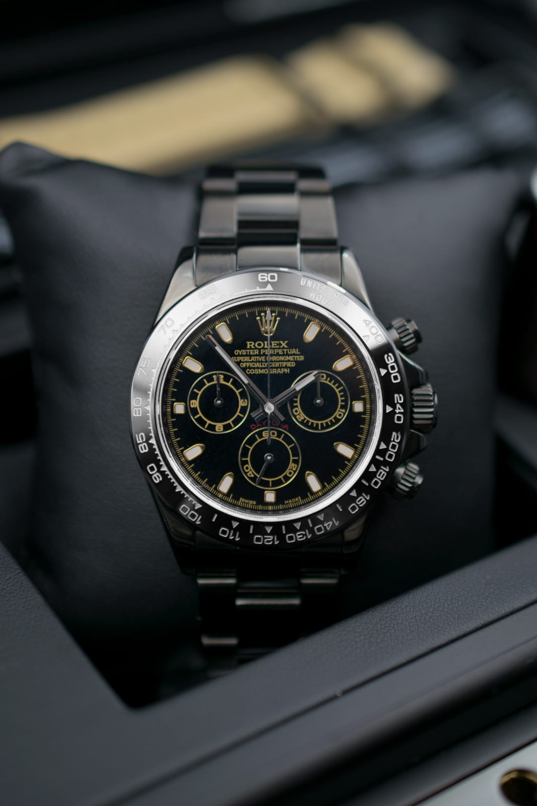 Black Rolex Cosmograph Daytona.