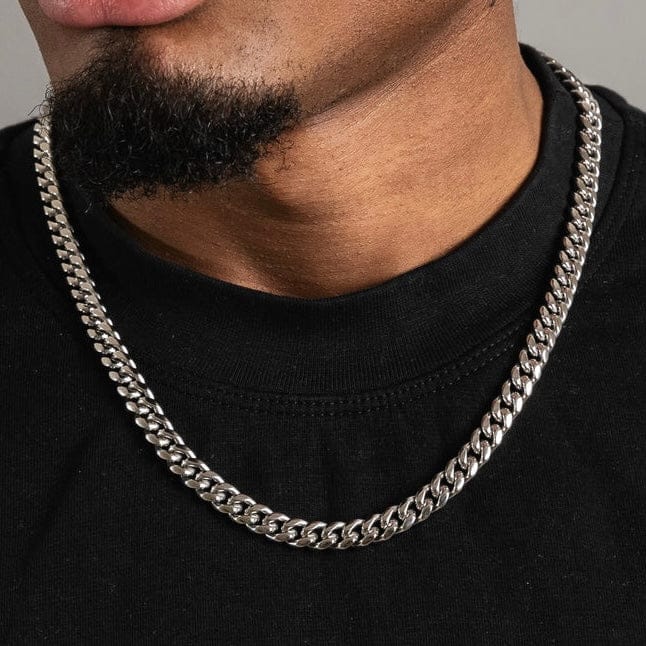 9mm Silver Cuban Round Link Neck Chain For Men & Woman