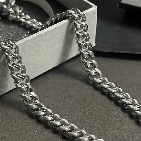 9mm Silver Cuban Round Link Neck Chain For Men & Woman