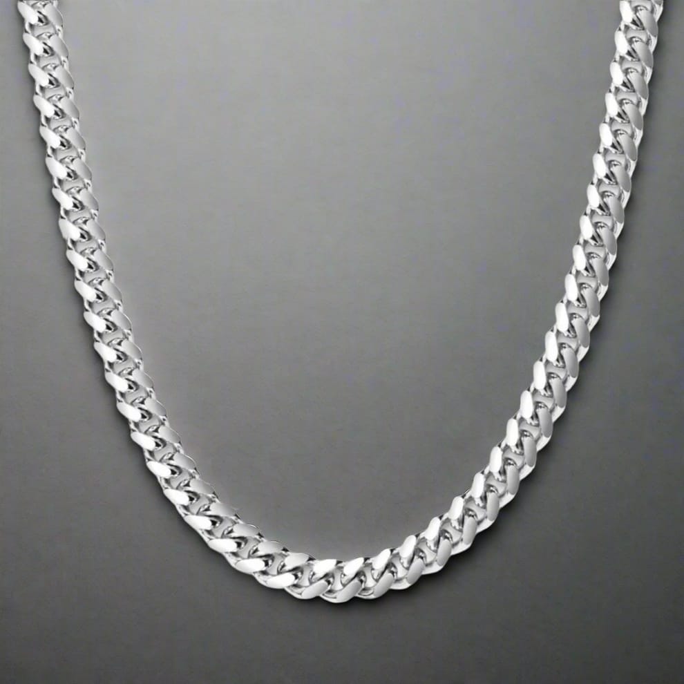 9mm Silver Cuban Round Link Neck Chain For Men & Woman