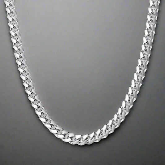 9mm Silver Cuban Round Link Neck Chain For Men & Woman