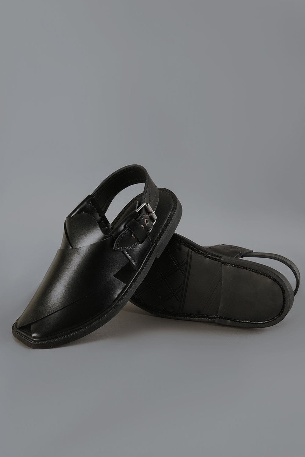 Black Smooth Finish Peshawari Chappal