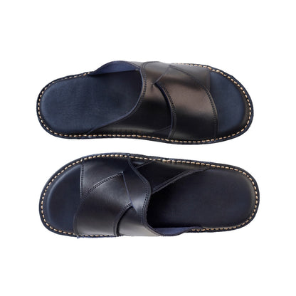 COMFORT HANDMADE SOFT BLACK LEATHER SLIPPERS