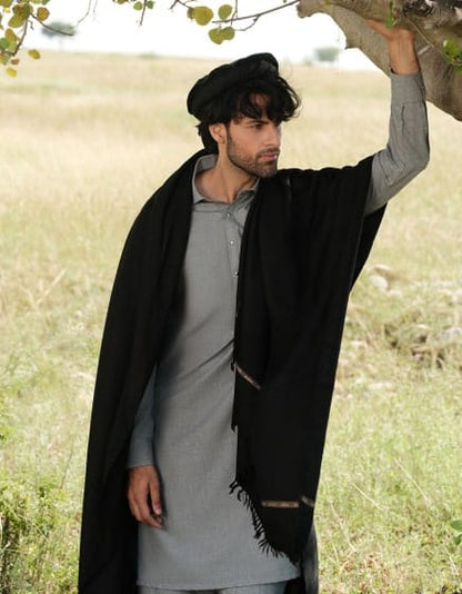 BLACK WOOL MEN SHAWL