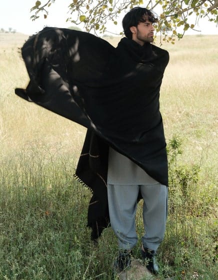 BLACK WOOL MEN SHAWL
