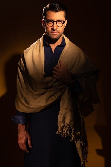 KHAKI CASHMERE WOOL MONGOLIAN SHAWL