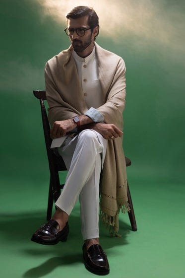 KHAKI CASHMERE WOOL MONGOLIAN SHAWL